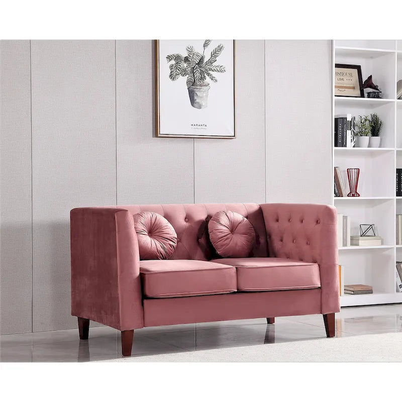 Causeuse Chesterfield classique en velours avec pieds en bois