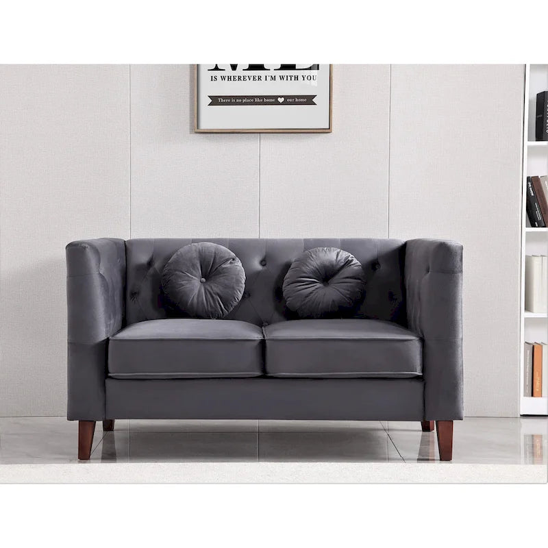 Causeuse Chesterfield classique en velours avec pieds en bois