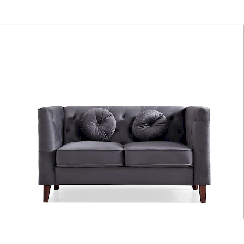 Causeuse Chesterfield classique en velours avec pieds en bois