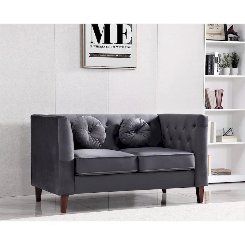 Causeuse Chesterfield classique en velours avec pieds en bois