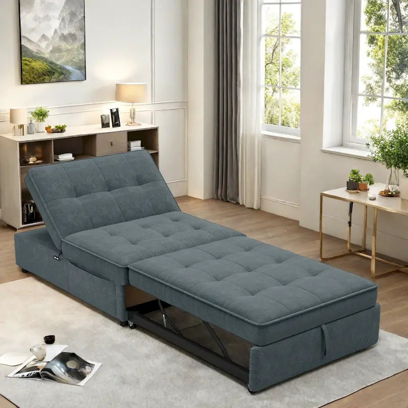Canapé convertible 3 places 4-en-1 en lin 72,5" avec dossier réglable sur 5 niveaux et poche de rangement