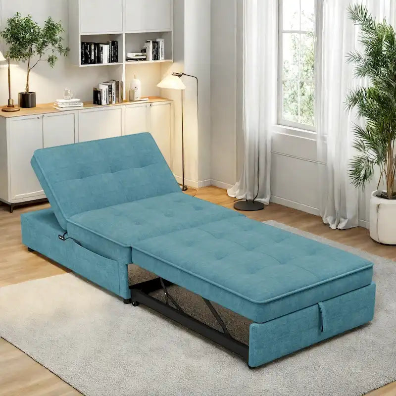 Canapé convertible 3 places 4-en-1 en lin 72,5" avec dossier réglable sur 5 niveaux et poche de rangement