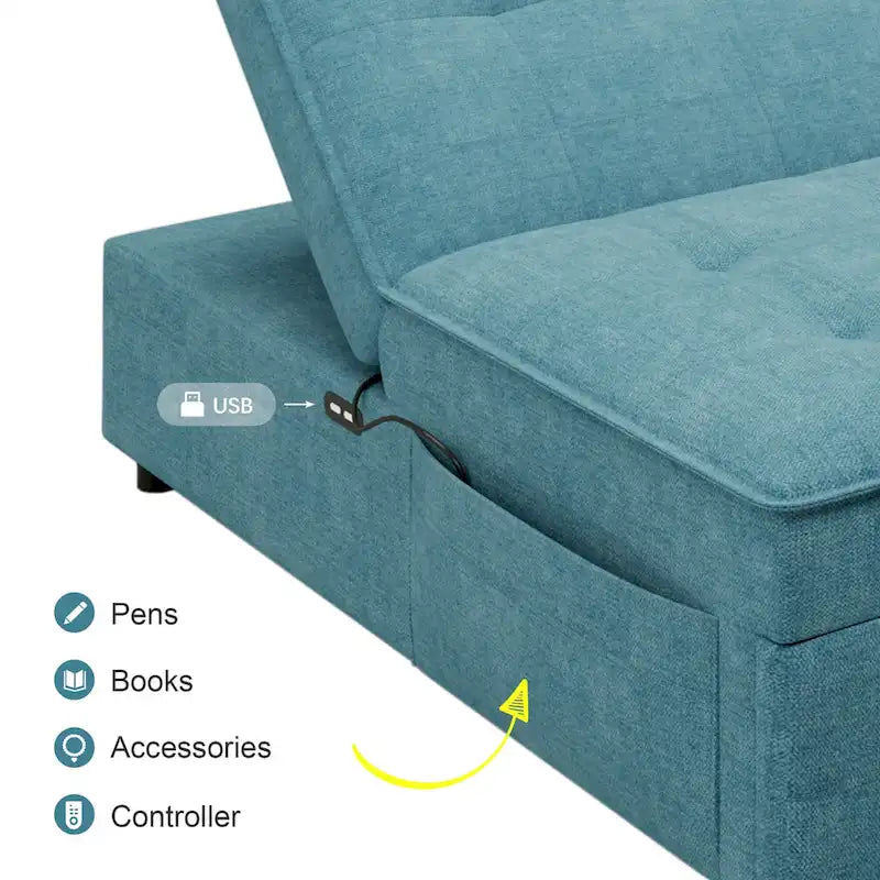 Canapé convertible 3 places 4-en-1 en lin 72,5" avec dossier réglable sur 5 niveaux et poche de rangement