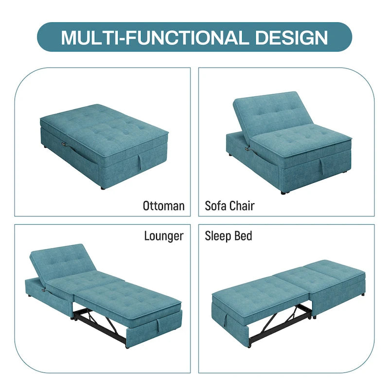 Canapé convertible 3 places 4-en-1 en lin 72,5" avec dossier réglable sur 5 niveaux et poche de rangement