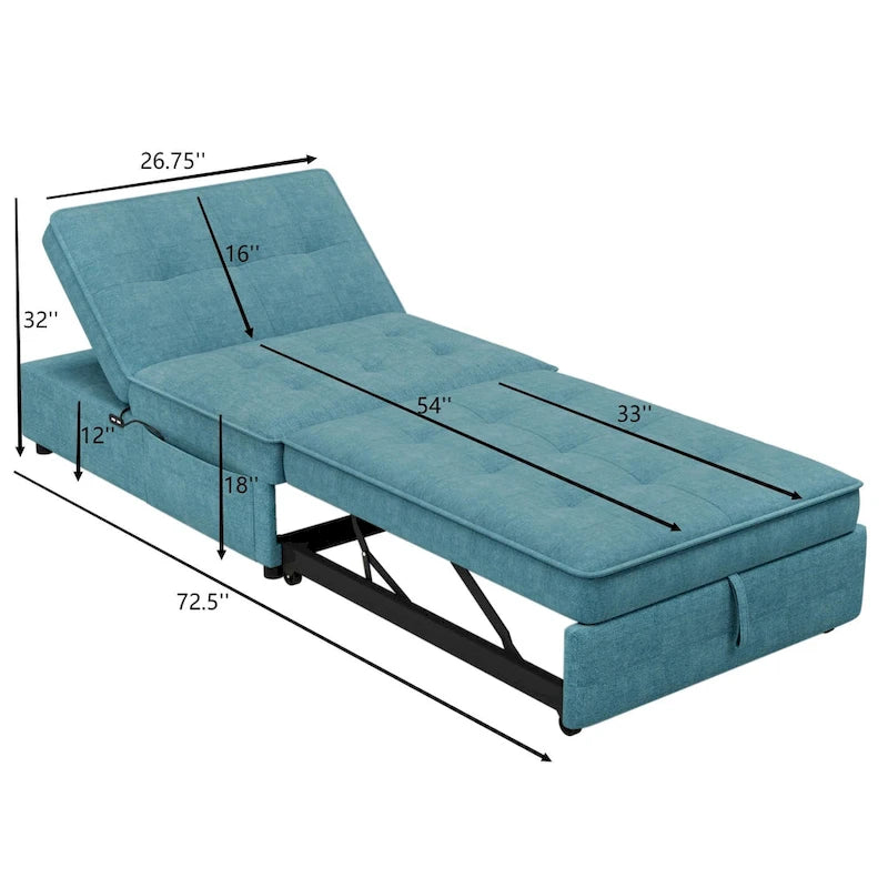 Canapé convertible 3 places 4-en-1 en lin 72,5" avec dossier réglable sur 5 niveaux et poche de rangement