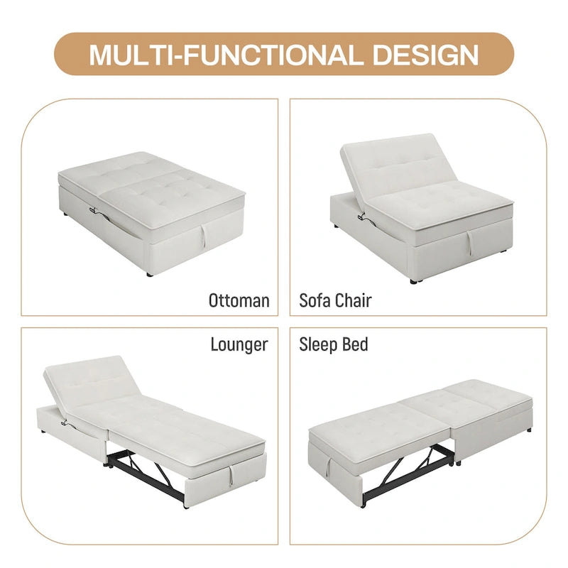 Canapé convertible 3 places 4-en-1 en lin 72,5" avec dossier réglable sur 5 niveaux et poche de rangement