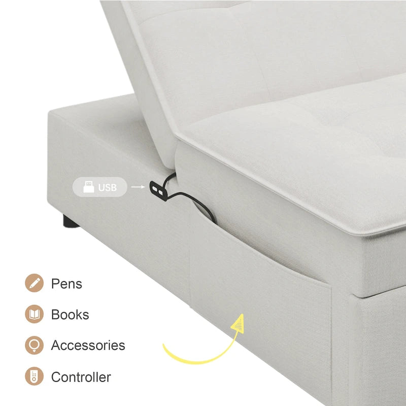 Canapé convertible 3 places 4-en-1 en lin 72,5" avec dossier réglable sur 5 niveaux et poche de rangement