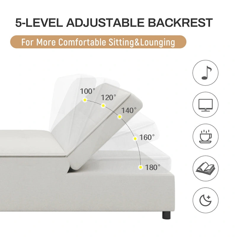 Canapé convertible 3 places 4-en-1 en lin 72,5" avec dossier réglable sur 5 niveaux et poche de rangement