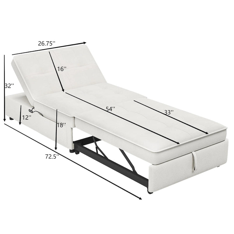 Canapé convertible 3 places 4-en-1 en lin 72,5" avec dossier réglable sur 5 niveaux et poche de rangement
