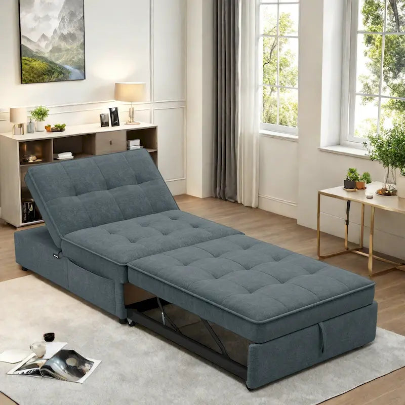 Canapé convertible 3 places 4-en-1 en lin 72,5" avec dossier réglable sur 5 niveaux et poche de rangement