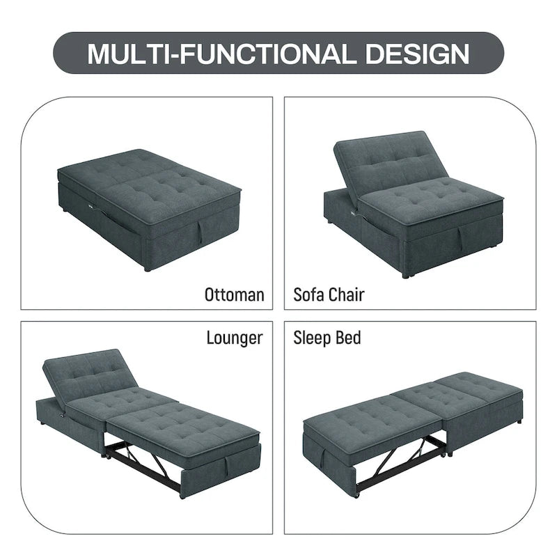 Canapé convertible 3 places 4-en-1 en lin 72,5" avec dossier réglable sur 5 niveaux et poche de rangement