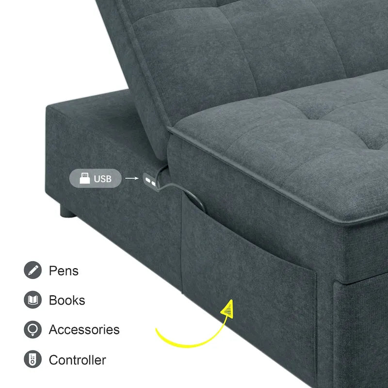 Canapé convertible 3 places 4-en-1 en lin 72,5" avec dossier réglable sur 5 niveaux et poche de rangement