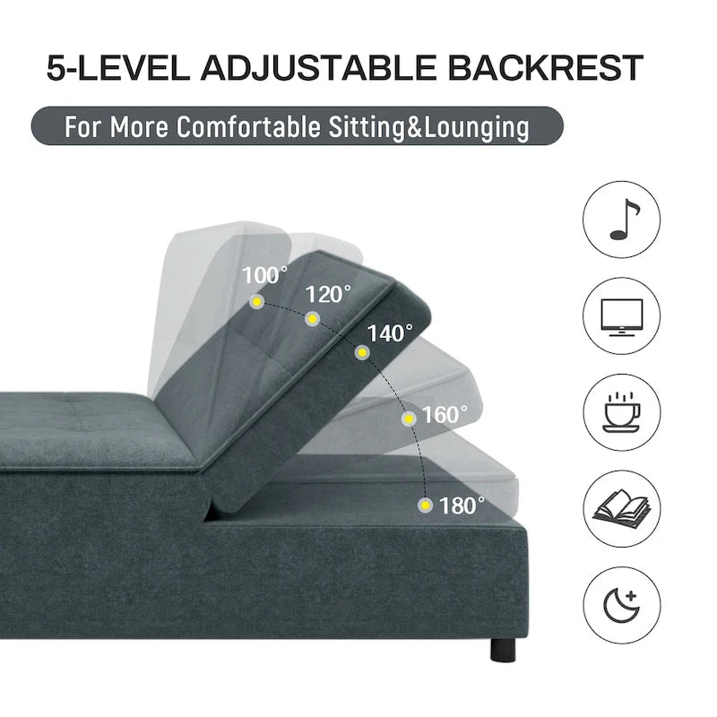 Canapé convertible 3 places 4-en-1 en lin 72,5" avec dossier réglable sur 5 niveaux et poche de rangement