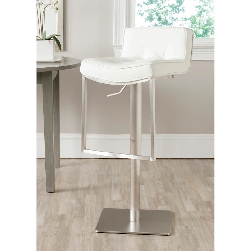Tabouret de bar pivotant réglable en cuir blanc, hauteur 63-87 cm