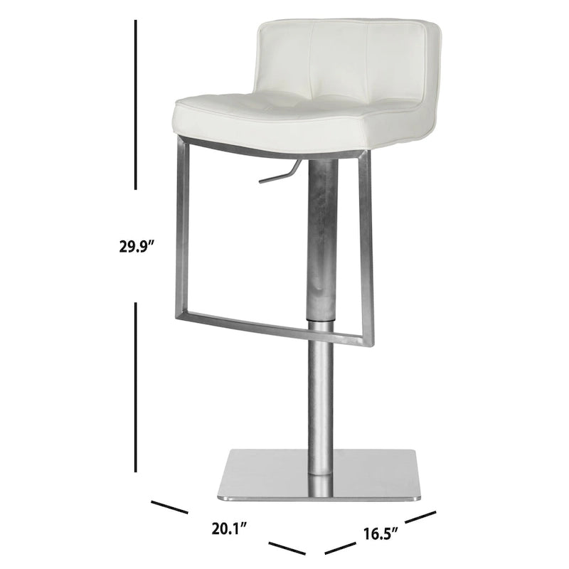 Tabouret de bar pivotant réglable en cuir blanc, hauteur 63-87 cm