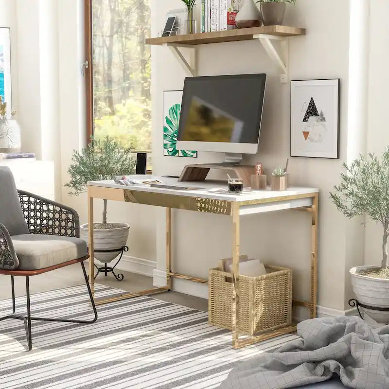 Bureau informatique moderne en acier de 48 pouces avec ports de chargement