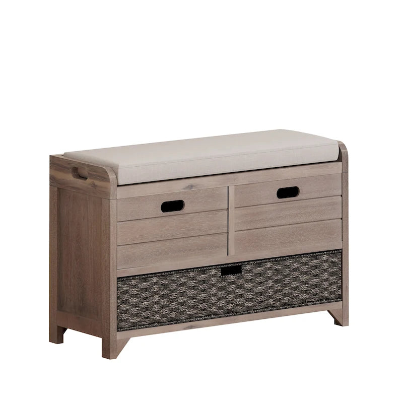 Banc de rangement avec panier amovible et 2 tiroirs