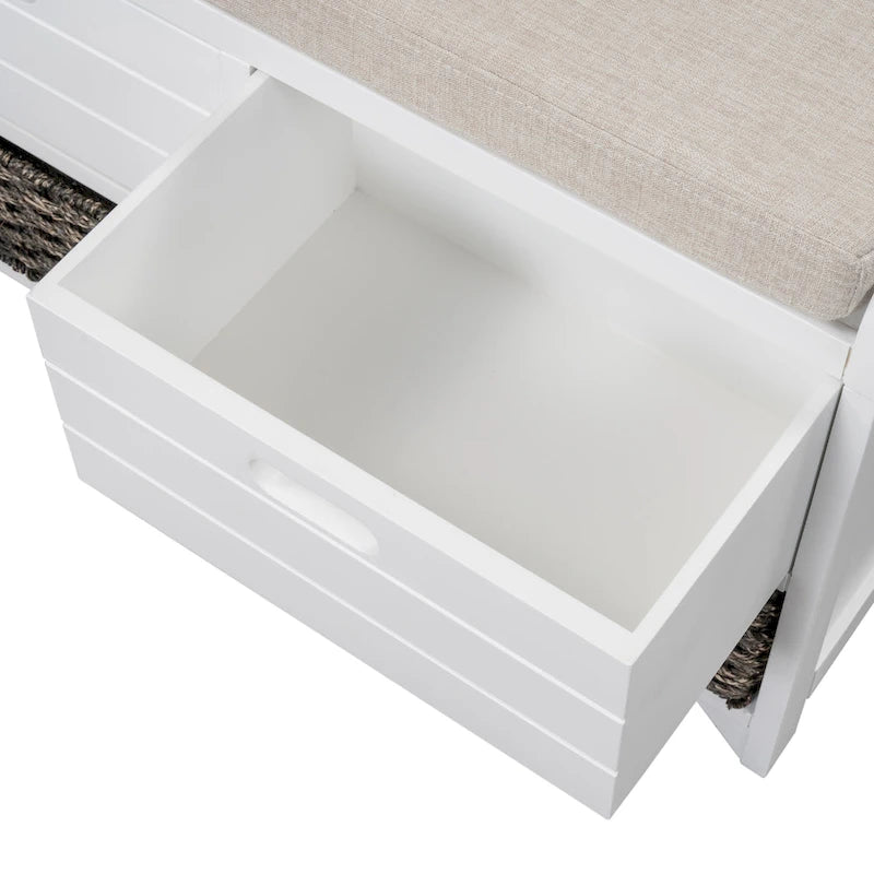 Banc de rangement avec panier amovible et 2 tiroirs