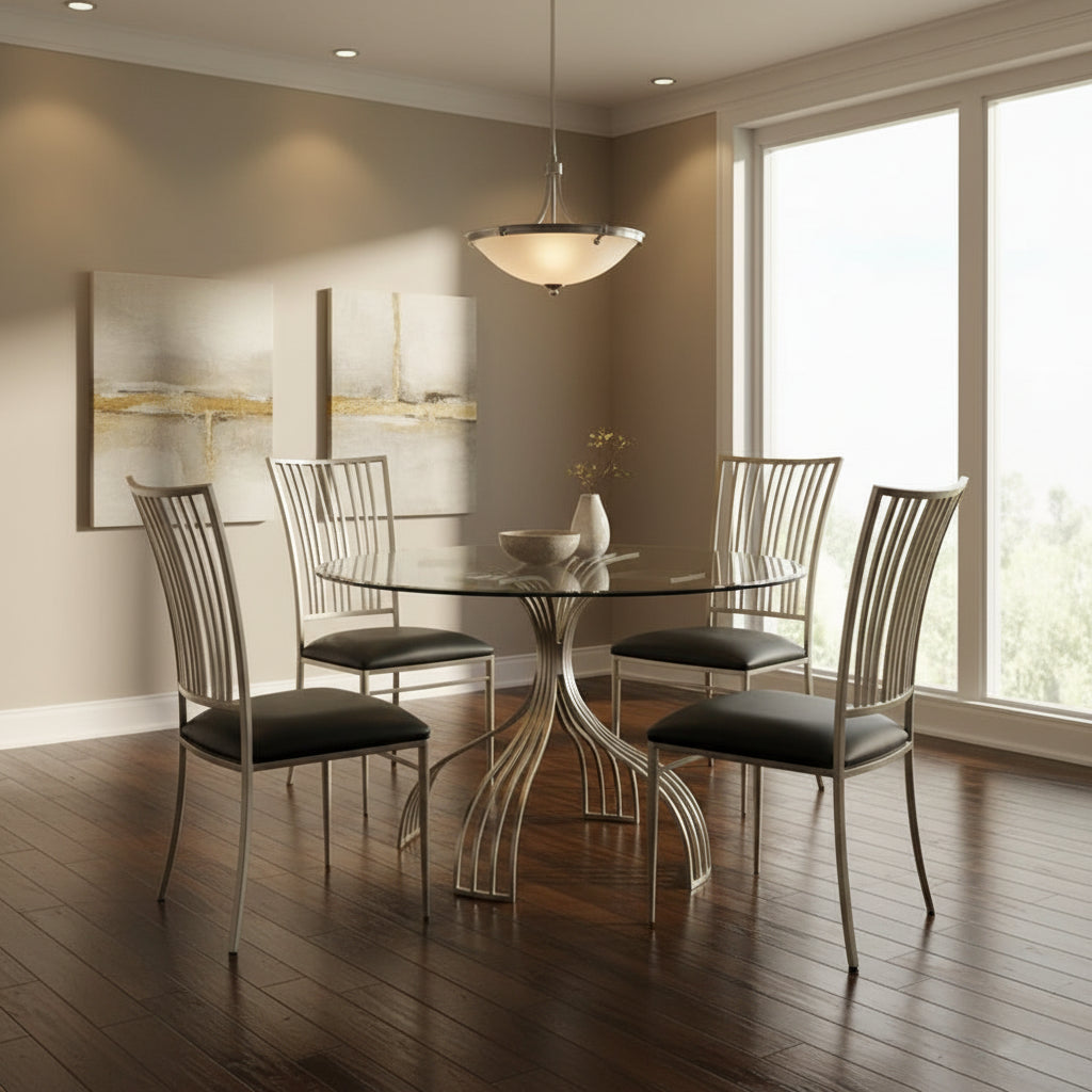 Somette Ashton Brushed Nickel/ Glass Dining Table - Top: 47 x 48 x 48 - Base: 29.33 x 32.99 x 32.99