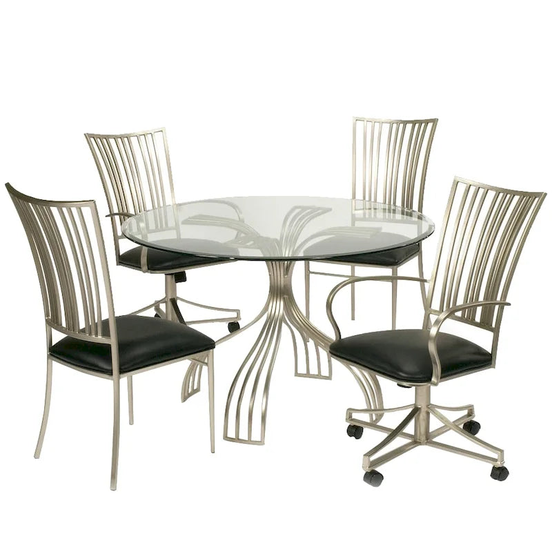 Table de salle à manger ronde en nickel brossé et verre