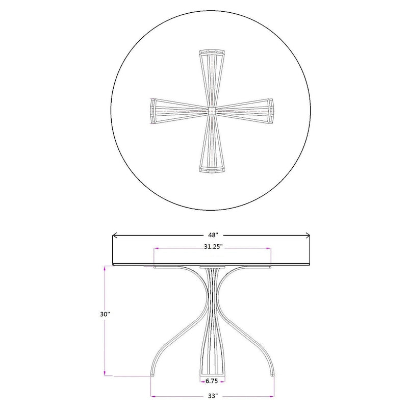 Table de salle à manger ronde en nickel brossé et verre