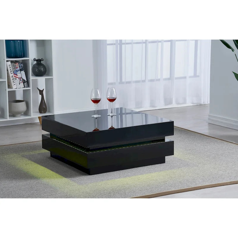Table Basse LED Design Moderne Euro avec Télécommande, Noire