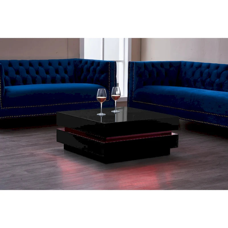 Table Basse LED Design Moderne Euro avec Télécommande, Noire