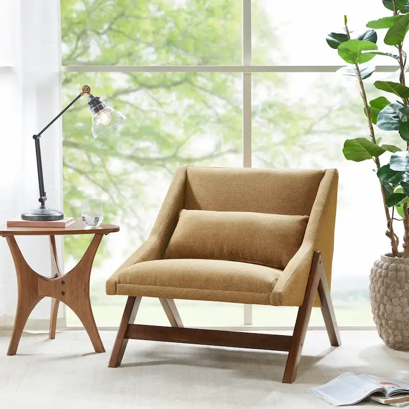 Fauteuil Moutarde et Noyer Pécan