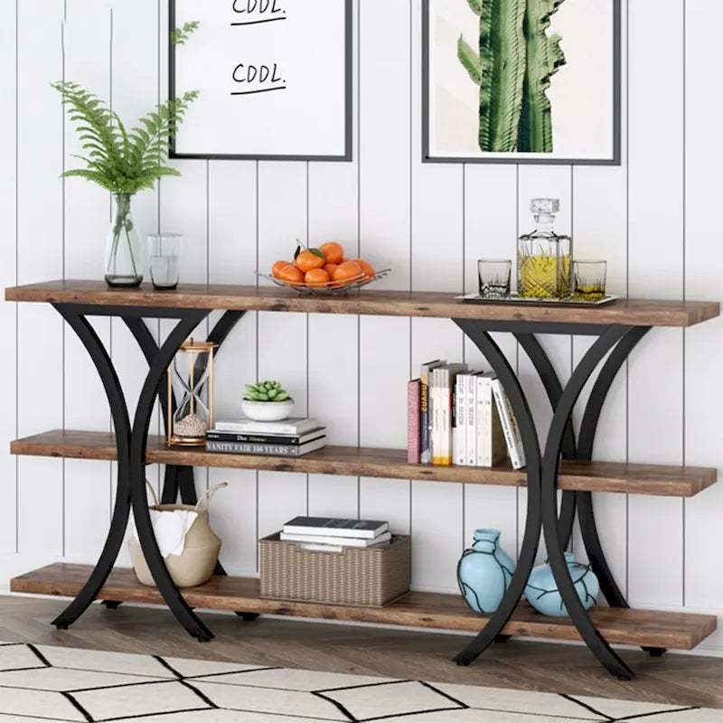 Console étroite de 180 cm avec 3 étagères
