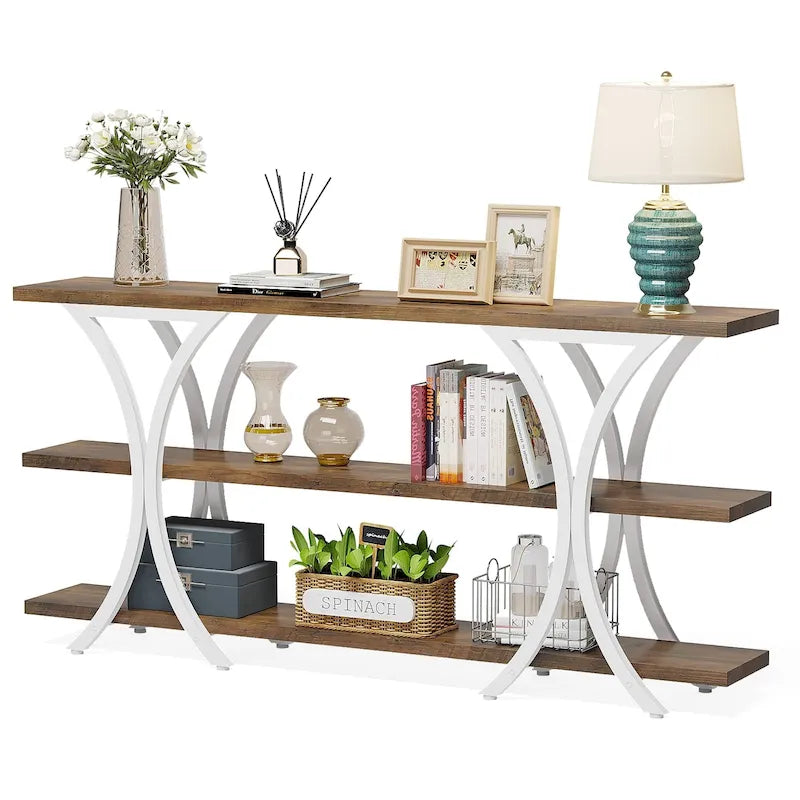 Console étroite de 180 cm avec 3 étagères