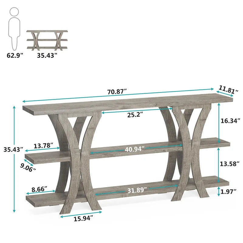 Console étroite de 180 cm avec 3 étagères
