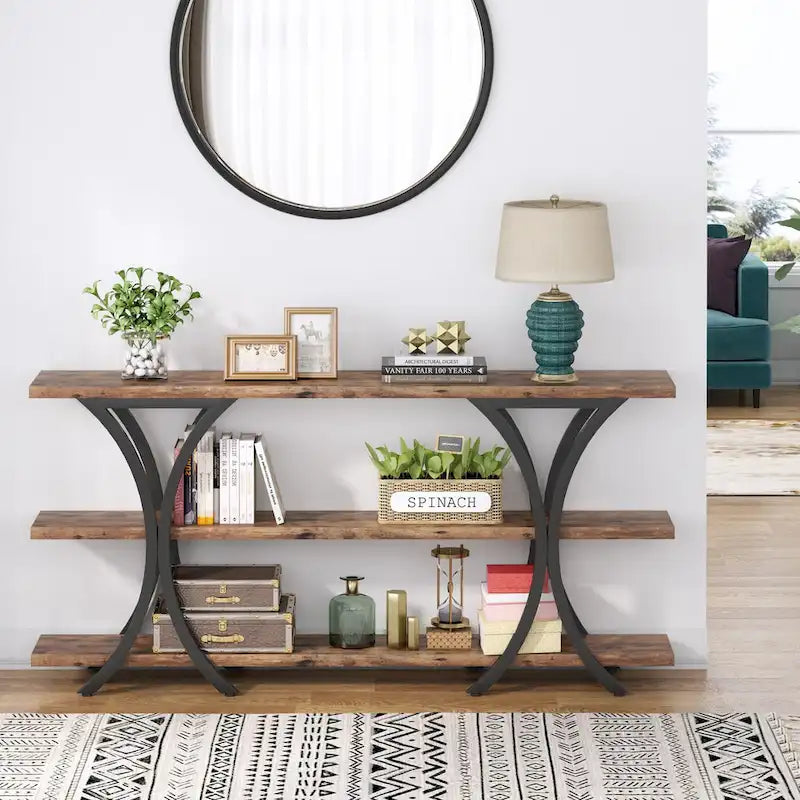 Console étroite de 180 cm avec 3 étagères