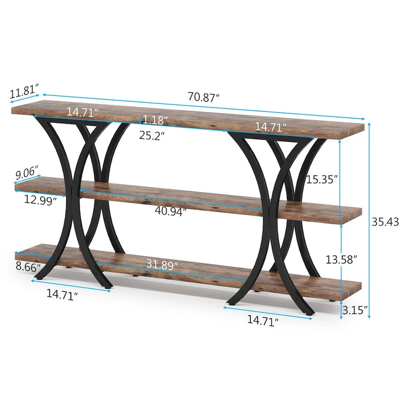Console étroite de 180 cm avec 3 étagères