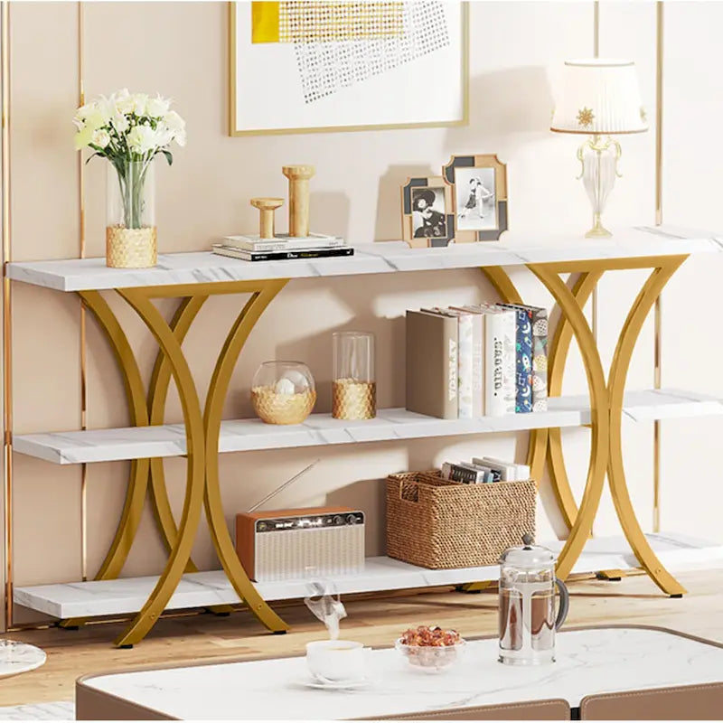 Console étroite de 180 cm avec 3 étagères