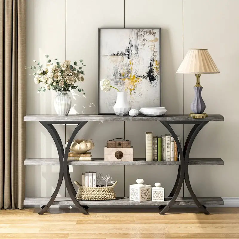 Console étroite de 180 cm avec 3 étagères