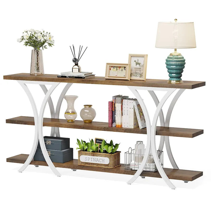 Console étroite de 180 cm avec 3 étagères
