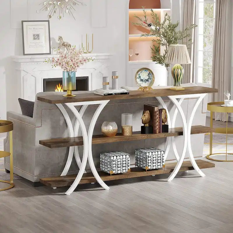 Console étroite de 180 cm avec 3 étagères