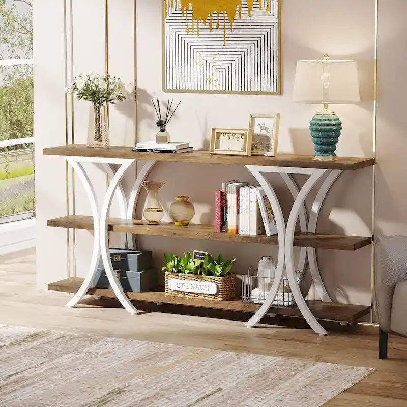 Console étroite de 180 cm avec 3 étagères