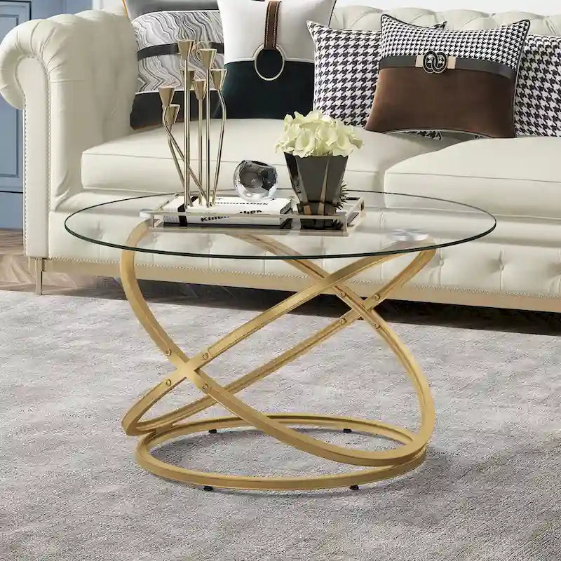 Table basse Accent avec dessus en verre et en pierre et base en métal
