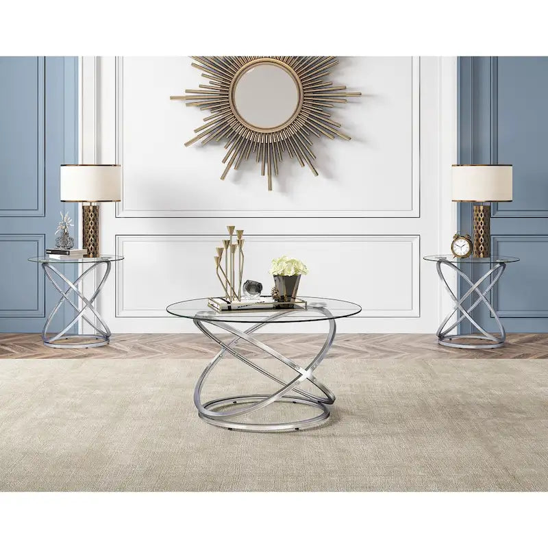 Table basse Accent avec dessus en verre et en pierre et base en métal
