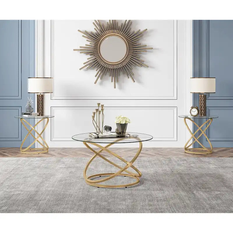 Table basse Accent avec dessus en verre et en pierre et base en métal