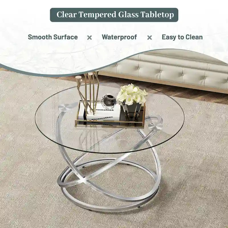 Table basse Accent avec dessus en verre et en pierre et base en métal