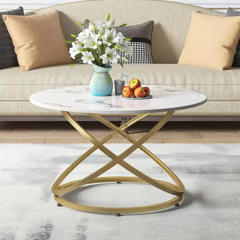 Table basse Accent avec dessus en verre et en pierre et base en métal