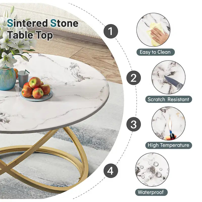 Table basse Accent avec dessus en verre et en pierre et base en métal