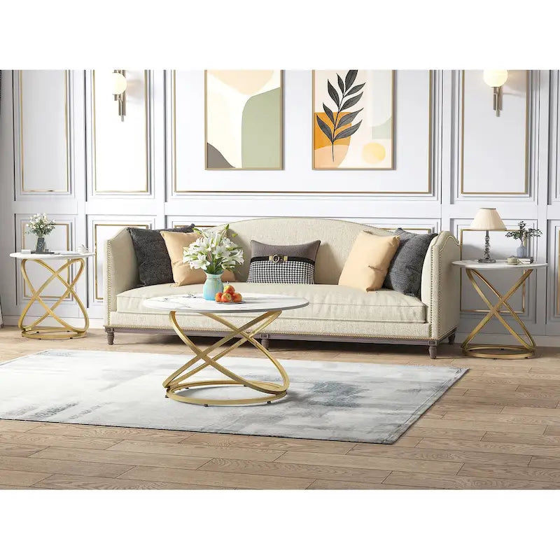 Table basse Accent avec dessus en verre et en pierre et base en métal