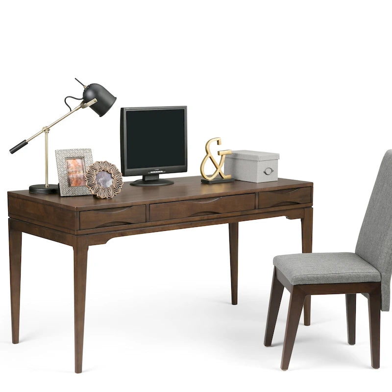Bureau d'écriture de bureau moderne du milieu du siècle en bois massif, 60 pouces de large