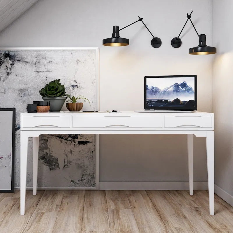 Bureau d'écriture de bureau moderne du milieu du siècle en bois massif, 60 pouces de large