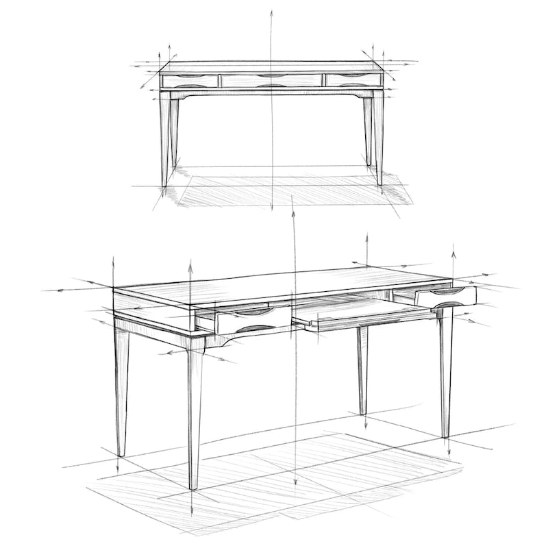 Bureau d'écriture de bureau moderne du milieu du siècle en bois massif, 60 pouces de large