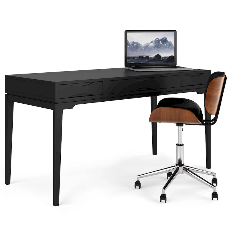 Bureau d'écriture de bureau moderne du milieu du siècle en bois massif, 60 pouces de large