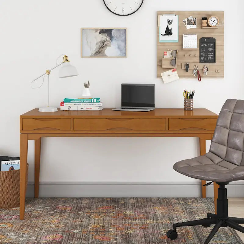 Bureau d'écriture de bureau moderne du milieu du siècle en bois massif, 60 pouces de large